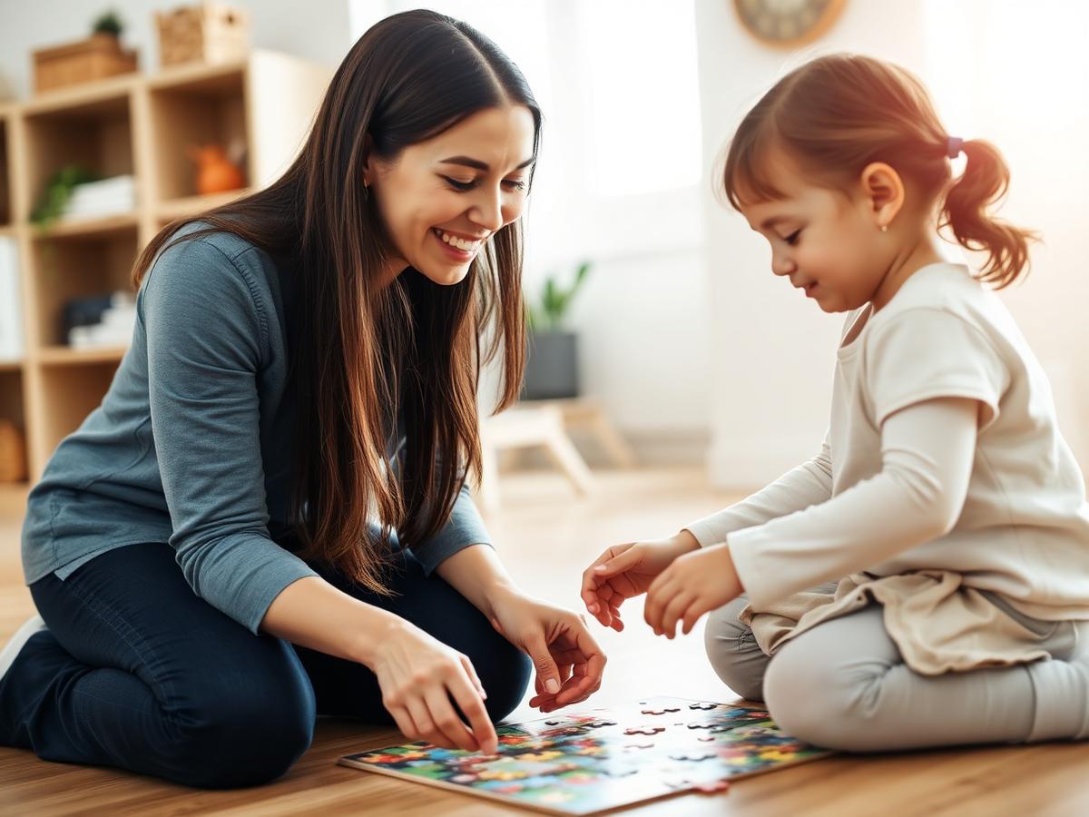 A support worker helping a child with an activity in a family hub