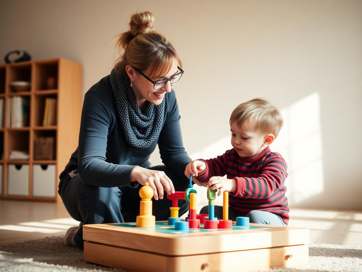 A SEND practitioner working with a child on an EHCP activity